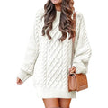 Women Crewneck Long Sleeve Oversized Cable Knit Chunky Pullover Short Sweater Dresses by DailySale