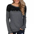 Women Fashion Black Lace Top Long Sleeve Elegant Casual Sweatshirt Blouse by DailySale