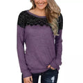 Women Fashion Black Lace Top Long Sleeve Elegant Casual Sweatshirt Blouse by DailySale