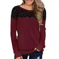 Women Fashion Black Lace Top Long Sleeve Elegant Casual Sweatshirt Blouse by DailySale
