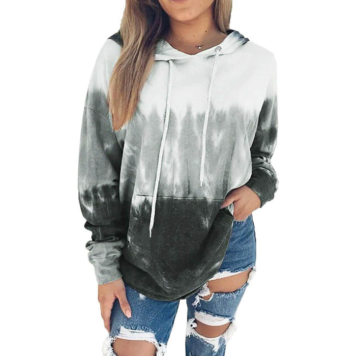 Women Hoodies Tops Tie Dye Printed Long Sleeve Drawstring Pullover Sweatshirts with Pocket by DailySale