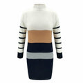 Women Knit Cowl Turtleneck Stripe Sweater Dress Long Sleeve Pullover Mini Dress by DailySale