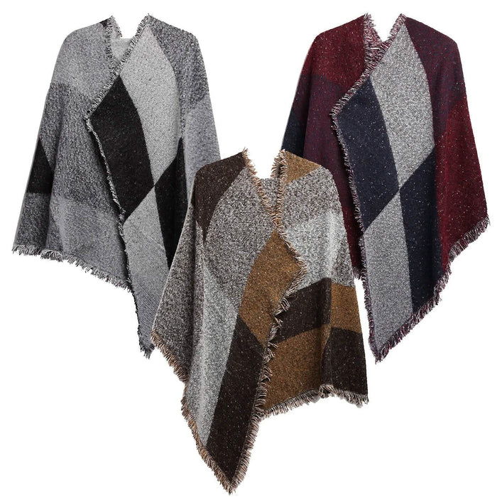 Women Long Soft Knitted Shawl Extra Thick Plaid Blanket Wrap Cape by DailySale