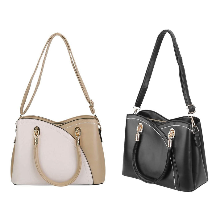 Women Medium Sized Leather Satchel Crossbody Bag with Stylish Stitching Detachable Strap by DailySale
