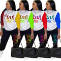 Women Pink Letter Print Long Sleeve Top and Pants Spring Streetwear by DailySale