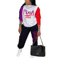 Women Pink Letter Print Long Sleeve Top and Pants Spring Streetwear by DailySale