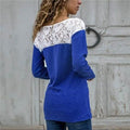 Women Round Neck Sexy Lace Casual Long-Sleeved Top by DailySale
