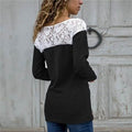 Women Round Neck Sexy Lace Casual Long-Sleeved Top by DailySale