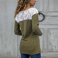 Women Round Neck Sexy Lace Casual Long-Sleeved Top by DailySale