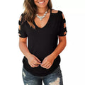 Women Short Sleeve Cut Out Cold Shoulder Tops Deep V Neck T Shirts by DailySale