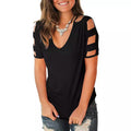 Women Short Sleeve Cut Out Cold Shoulder Tops Deep V Neck T Shirts by DailySale