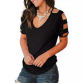 Women Short Sleeve Cut Out Cold Shoulder Tops Deep V Neck T Shirts by DailySale