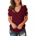 Women Short Sleeve Cut Out Cold Shoulder Tops Deep V Neck T Shirts by DailySale