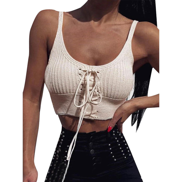 Women Sleeveless Lace Up Knitted Cami Tank Top Sexy Loose Crop Tops Blouse by DailySale