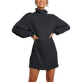 Women Turtleneck Long Lantern Sleeve Casual Loose Oversized Sweater Dress by DailySale