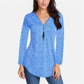 Women V-neck Zipper Long Sleeve Solid Color Top Plus Size Blouse Top by DailySale