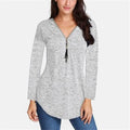Women V-neck Zipper Long Sleeve Solid Color Top Plus Size Blouse Top by DailySale