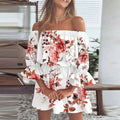 Women's 3/4 Length Sleeve Floral Ruffle Summer Spring Off Shoulder Dress by DailySale