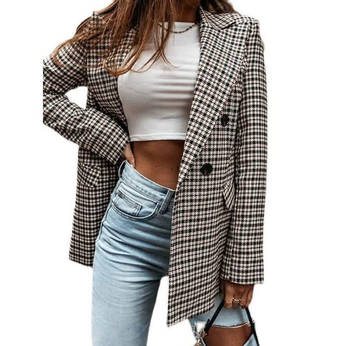 Women's Blazer Casual Jacket Long Sleeve Plaid Check Quilted by DailySale