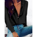 Women's Blouse Shirt Solid Colored Long Sleeve Button V Neck Basic Tops by DailySale