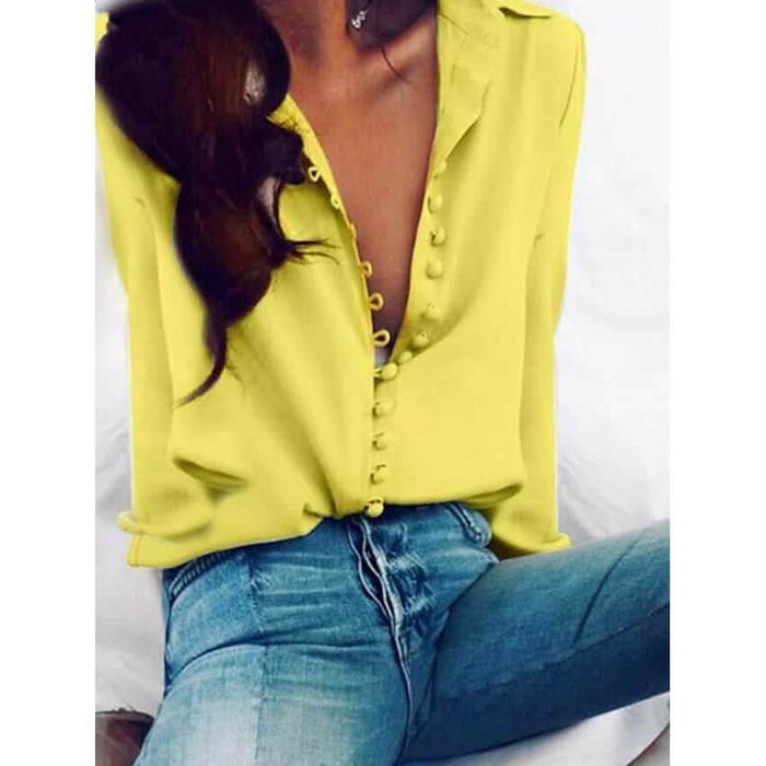Women's Blouse Shirt Solid Colored Long Sleeve Button V Neck Basic Tops by DailySale