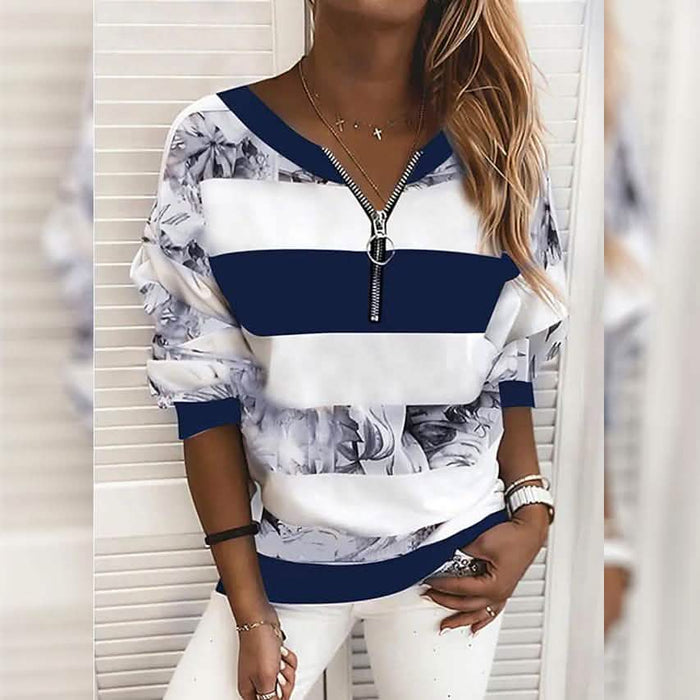 Women's Blouse Shirt Striped Color Block Long Sleeve Print V Neck Tops by DailySale
