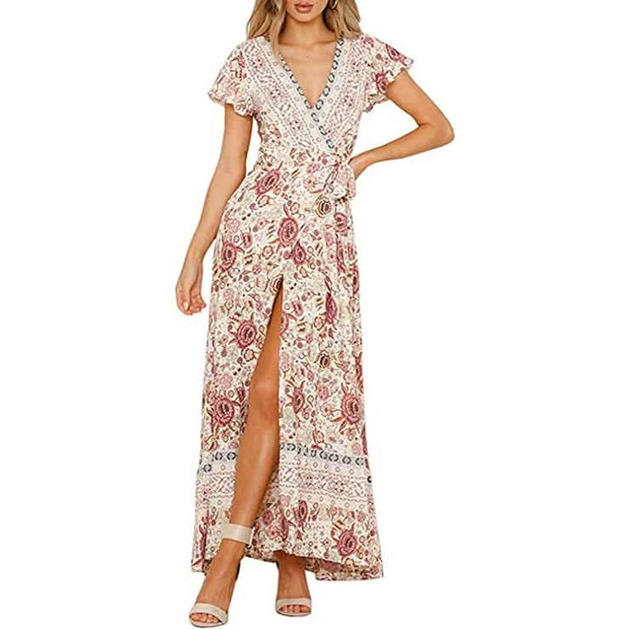 Women's Bohemian Floral Printed Wrap V Neck Maxi Dress by DailySale