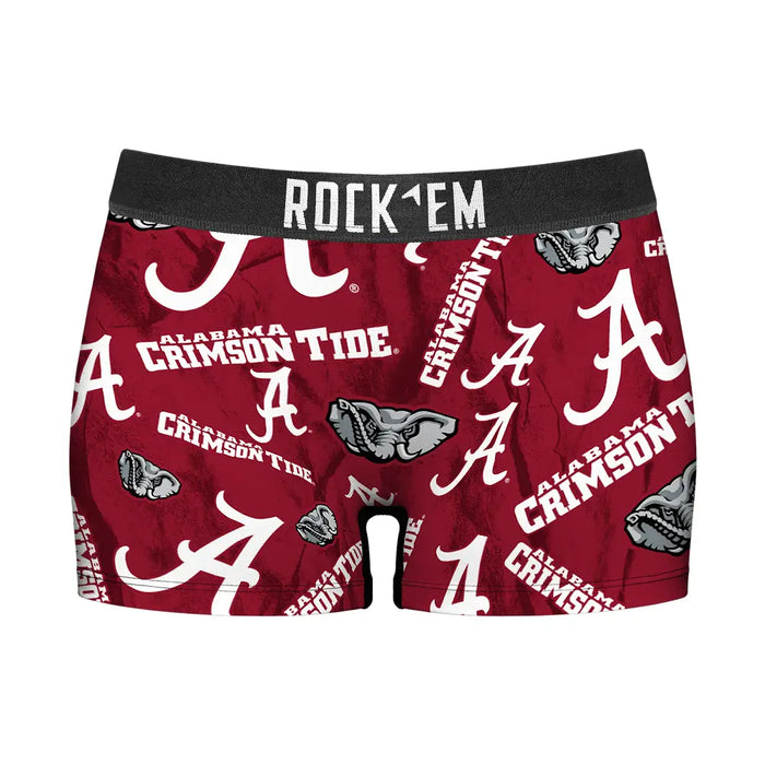 Women's Boy Shorts - Alabama Crimson Tide - Logo All-Over by Rock 'Em Socks