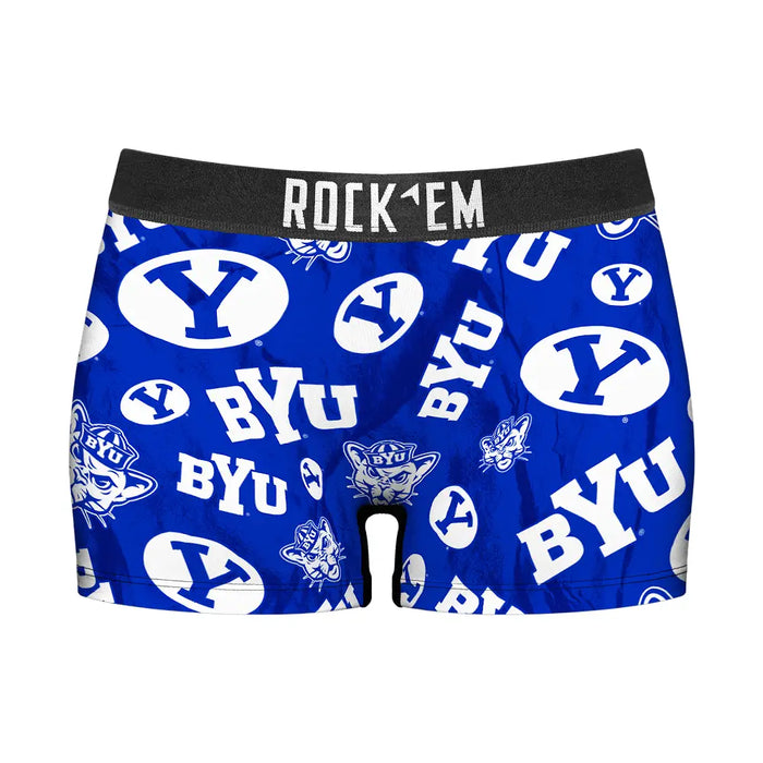Women's Boy Shorts - BYU Cougars - Logo All-Over by Rock 'Em Socks