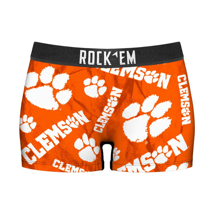 Women's Boy Shorts - Clemson Tigers - Logo All-Over by Rock 'Em Socks