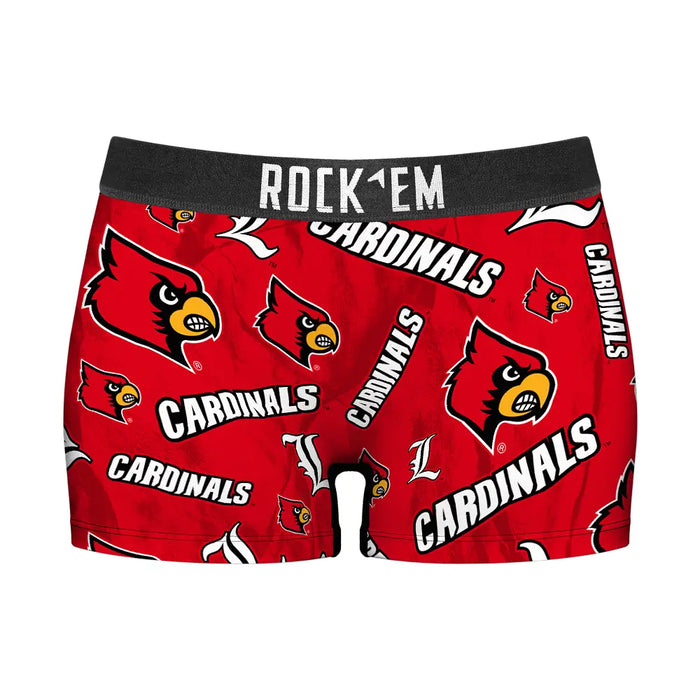 Women's Boy Shorts - Louisville Cardinals - Logo All-Over by Rock 'Em Socks