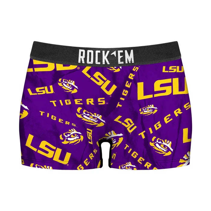 Women's Boy Shorts - LSU Tigers - Logo All-Over by Rock 'Em Socks