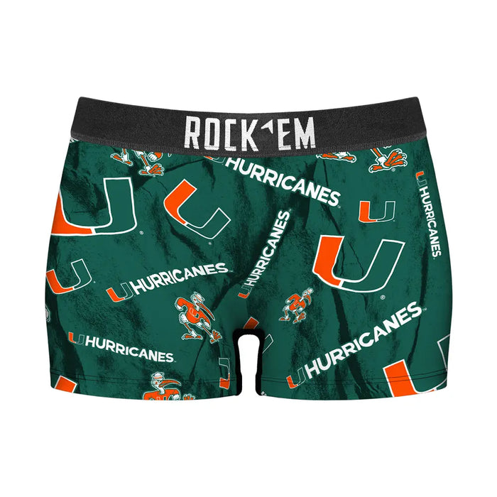 Women's Boy Shorts - Miami Hurricanes - Logo All-Over by Rock 'Em Socks