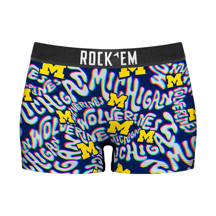Women's Boy Shorts - Michigan Wolverines - Twisted Wordmark by Rock 'Em Socks