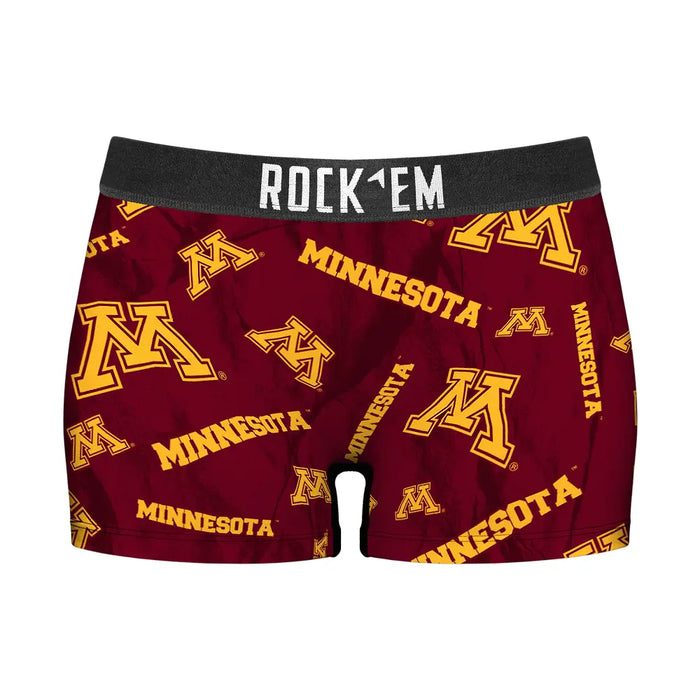 Women's Boy Shorts - Minnesota Golden Gophers - Logo All-Over by Rock 'Em Socks