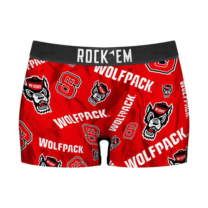 Women's Boy Shorts - NC State Wolfpack - Logo All-Over by Rock 'Em Socks