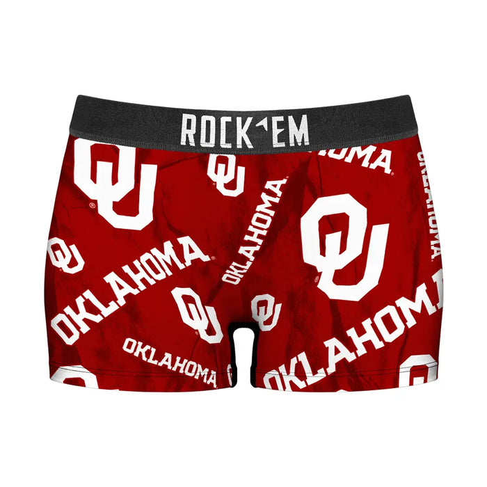 Women's Boy Shorts - Oklahoma Sooners - Logo All-Over by Rock 'Em Socks
