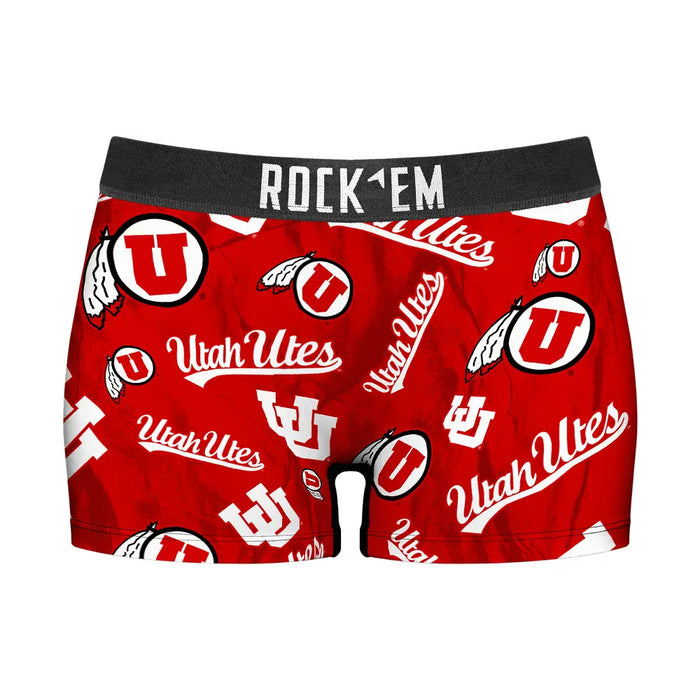 Women's Boy Shorts - Utah Utes - Logo All-Over by Rock 'Em Socks