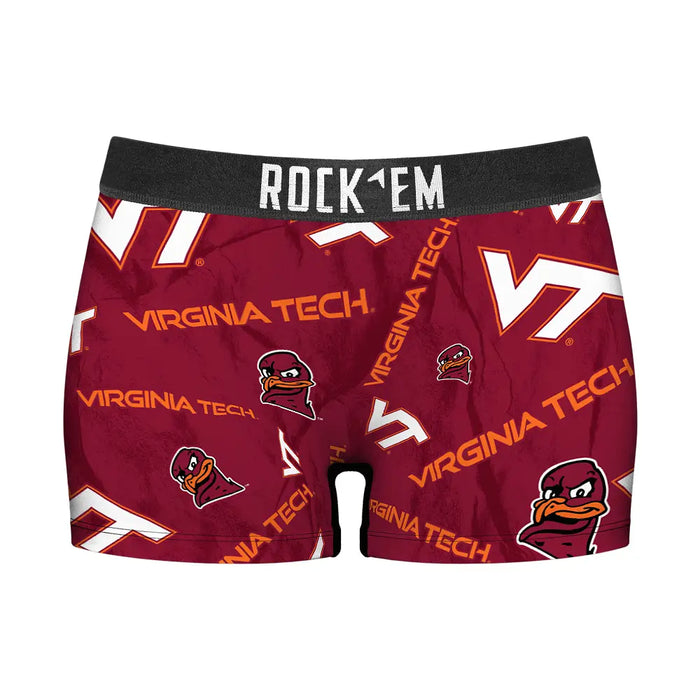 Women's Boy Shorts - Virginia Tech Hokies - Logo All-Over by Rock 'Em Socks