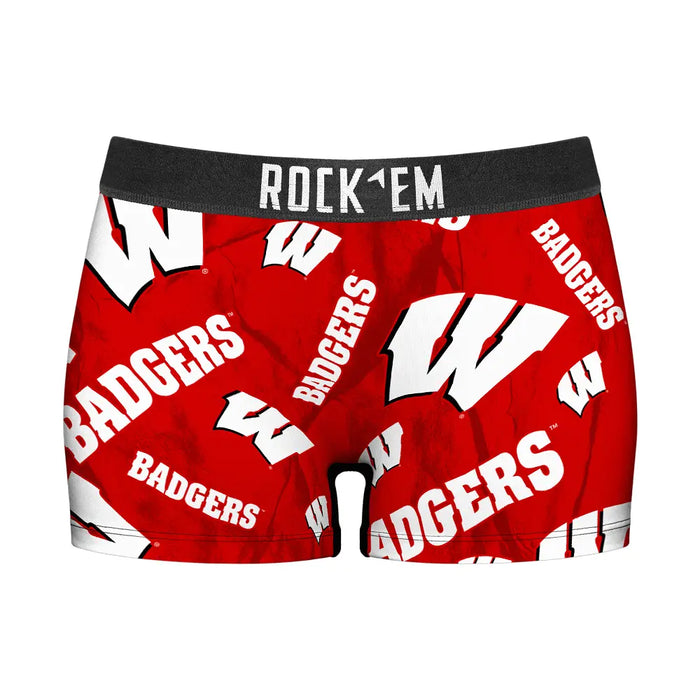 Women's Boy Shorts - Wisconsin Badgers - Logo All-Over by Rock 'Em Socks
