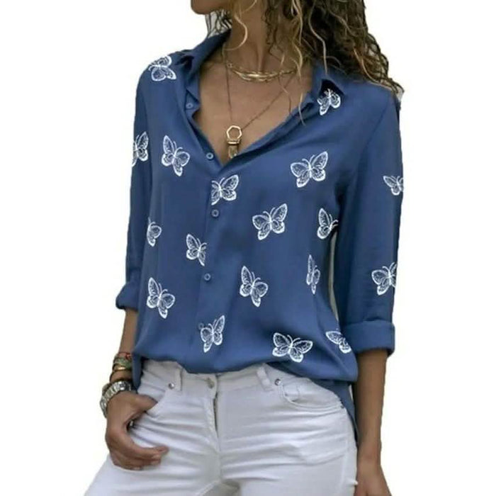 Women's Butterfly Long Sleeve Print Shirt Collar Basic Tops by DailySale