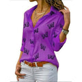 Women's Butterfly Long Sleeve Print Shirt Collar Basic Tops by DailySale