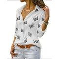 Women's Butterfly Long Sleeve Print Shirt Collar Basic Tops by DailySale