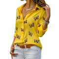 Women's Butterfly Long Sleeve Print Shirt Collar Basic Tops by DailySale