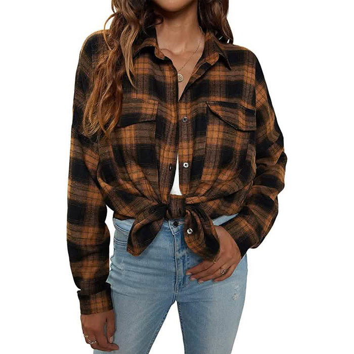 Women's Button Flannel Shirt Plaid Long Sleeve Top by DailySale