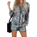 Women's Casual Boho Floral Print V Neck Long Sleeve Shirts Tops by DailySale
