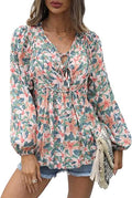 Women's Casual Boho Floral Print V Neck Long Sleeve Top by DailySale