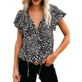 Women's Casual Boho Floral Printed V Neck Tops Drawstring Blouse by DailySale