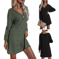 Women's Casual Dresses V-Neck Buttoned Hip Knitted Dresses by DailySale