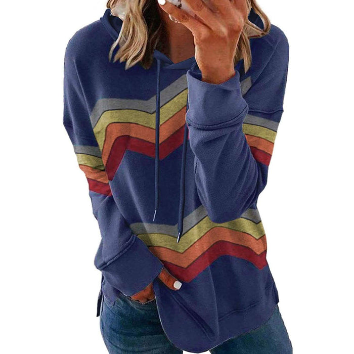 Womens Casual Hoodie Striped Printed Sweatshirts Long Sleeve Drawstring Pullover by DailySale